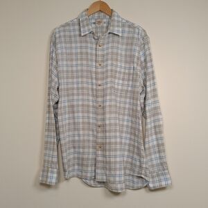 Faherty Gray and Blue Plaid Casual Button Down Shirt